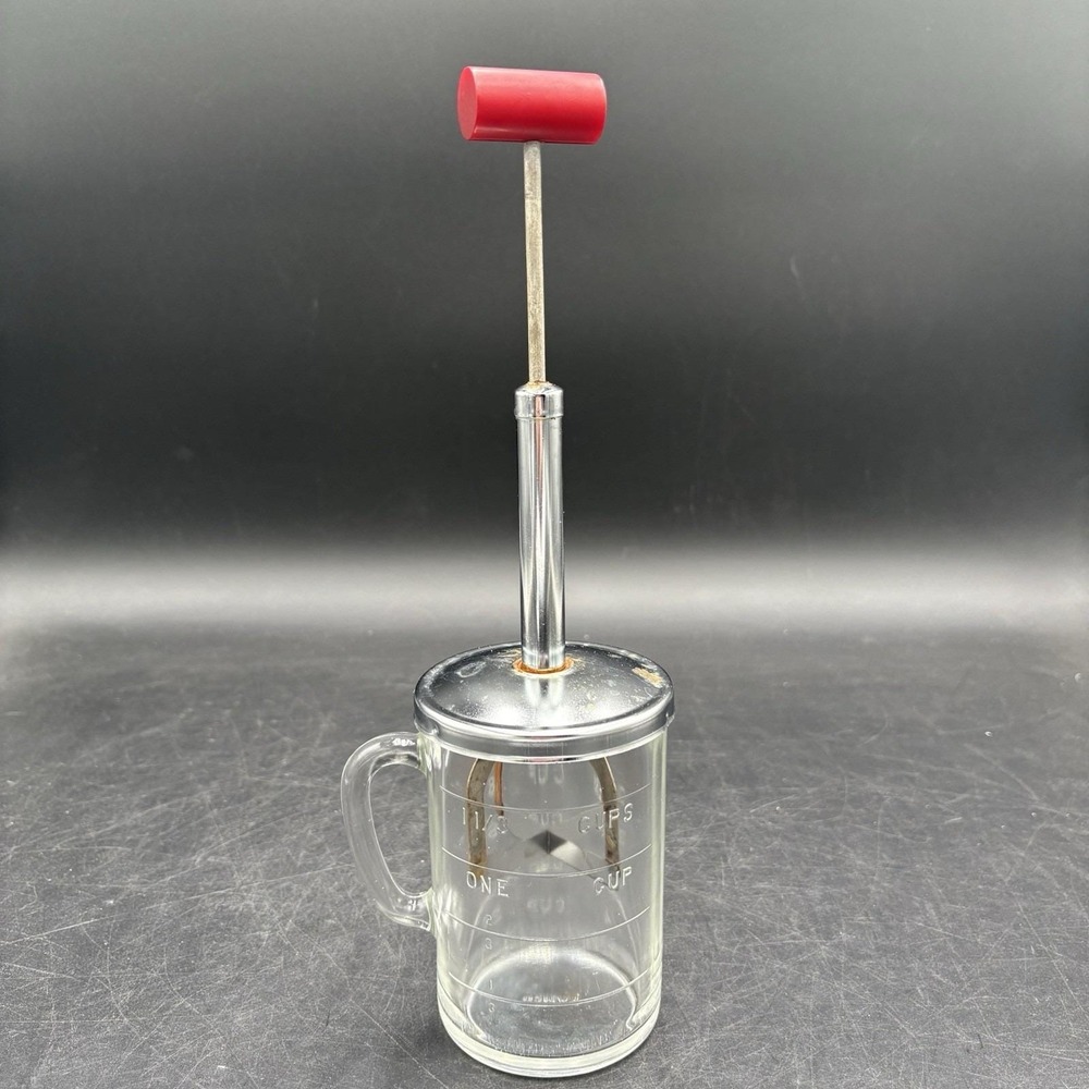 VTG Collectible Original Pamco Glass Nut Food Chopper Red Handle Wood